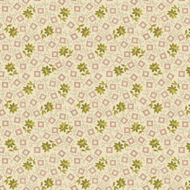Green/Cream Homestead Country Blossom quilting fabric by Benartex