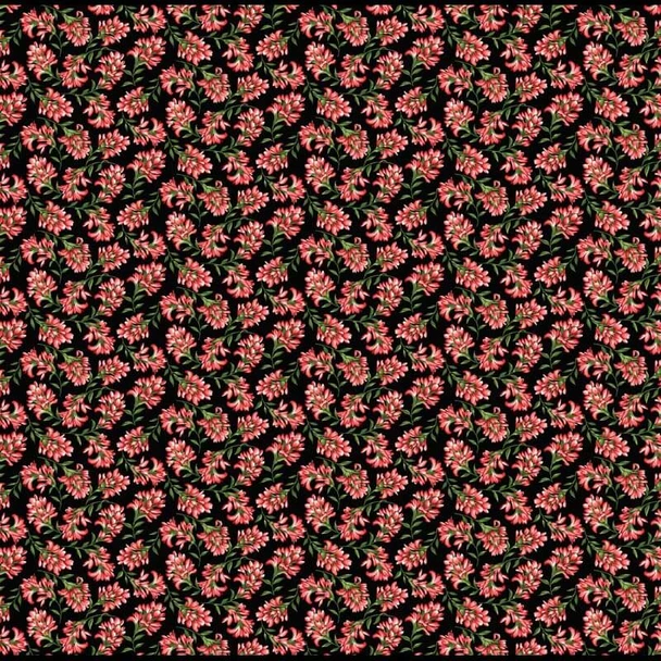 Black Wildflower Meadow Tossed Flowers quilting fabric by Benartex