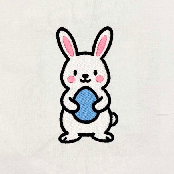 Cute Easter bunny holding egg machine embroidery design stitch out, spring rabbit DST embroidery file