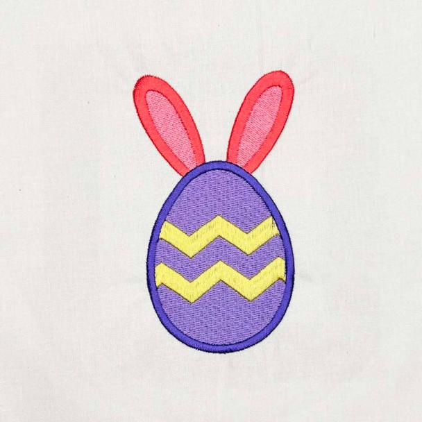 Easter egg with bunny ears machine embroidery design stitch out in purple, yellow and pink, spring DST embroidery file
