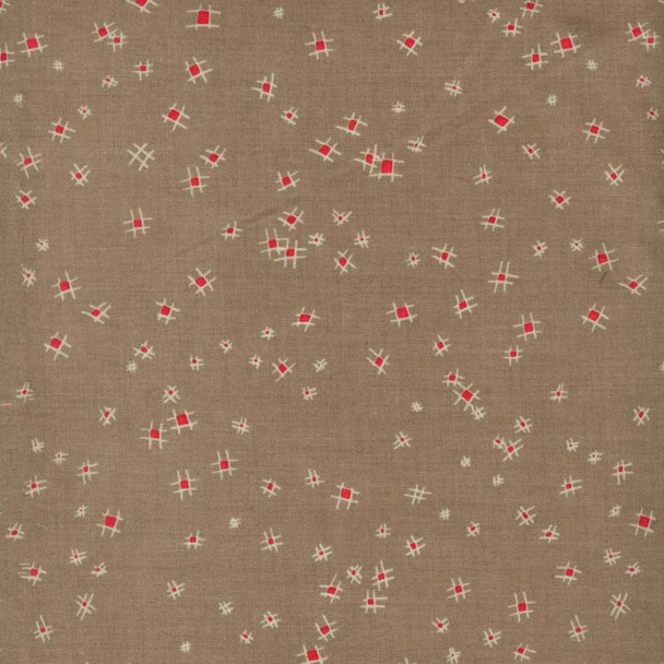 Punctuated Hashed Taupe fabric with tiny coral floral dots