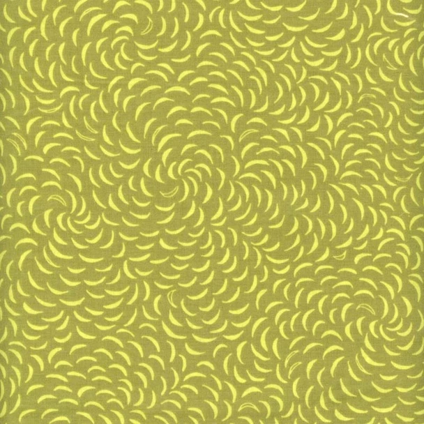 Punctuated Bracketed Olive fabric with yellow curved marks