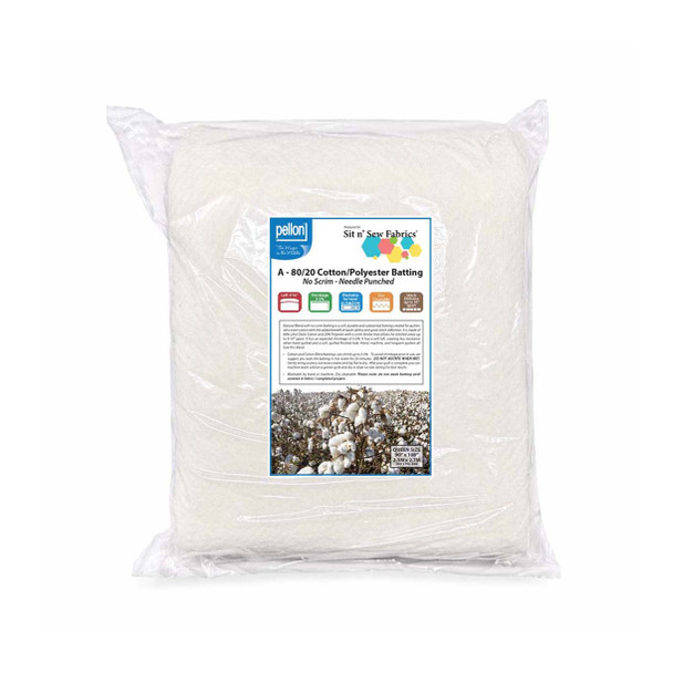 Queen-size cotton poly batting packaged in clear plastic
