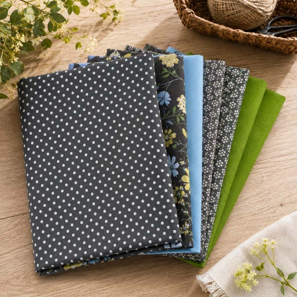 Meadow Mist Quilter's Muse bundle in gray, blue, green, and floral prints