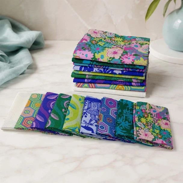 RB Studios Lovely Day cool-color fat quarters in blue, teal, green, and purple prints