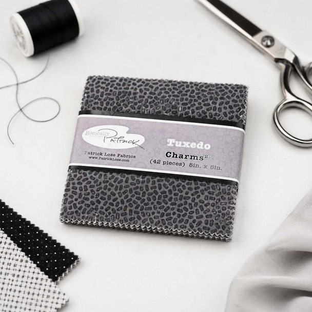 Springs Creative Tuxedo 5-inch squares package in black, white, and gray prints