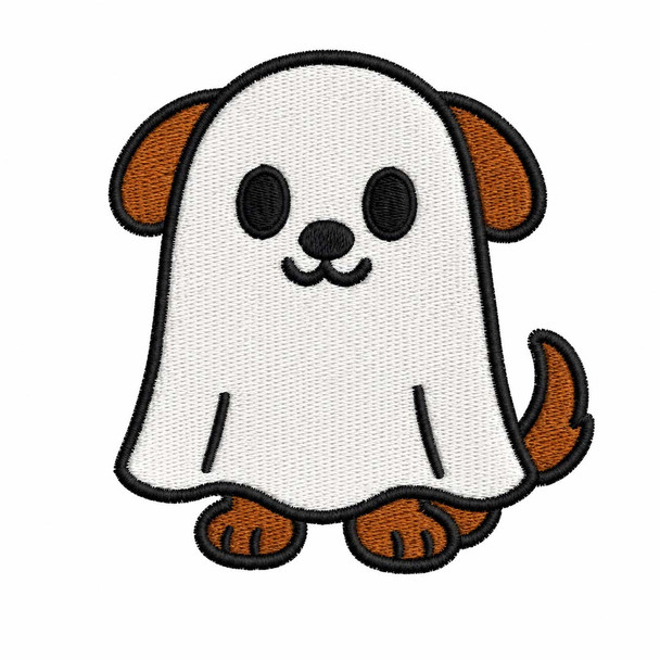Cute dog dressed as a white ghost embroidery design