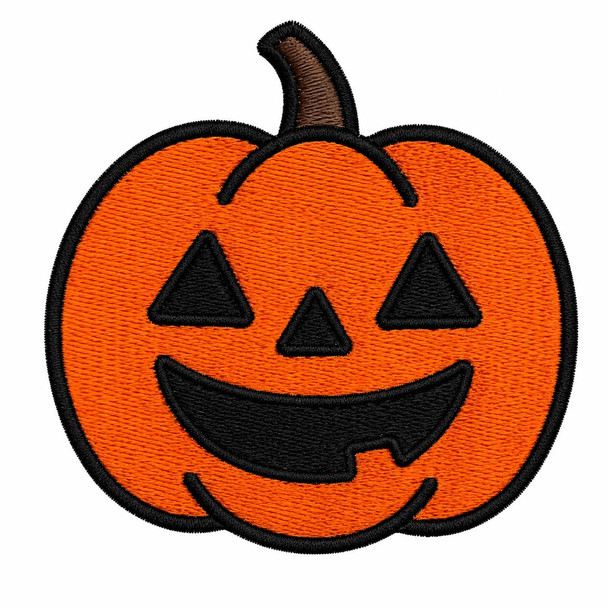 Smiling orange jack-o-lantern embroidery design with black features