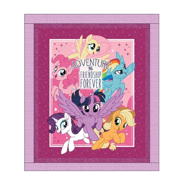 A purple quilt featuring My Little Pony characters