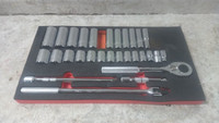 Proto J54126KV 29 Pc 1/2 to 1-1/4 In Socket Size 1/2 In Drive SAE Socket Set-46634826