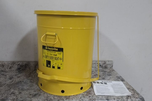 Justrite 09701 21 Gal Capacity Yellow Powder Coated Steel Oily Waste Can-11355479
