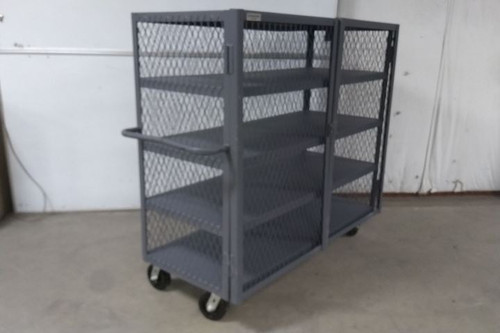 Durham Mfg HTL-2460-DD-4-95 Dual-Latch Welded Mesh Security Cart w/Fixed Shelves-57672105