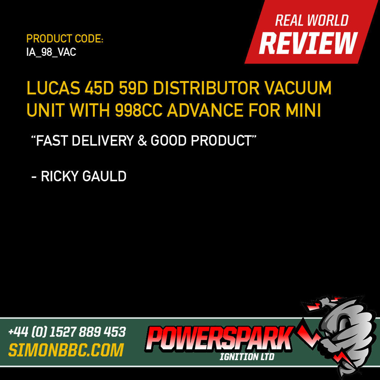 Lucas 45D 59D Distributor Vacuum Unit with 998cc Advance for Classic Mini