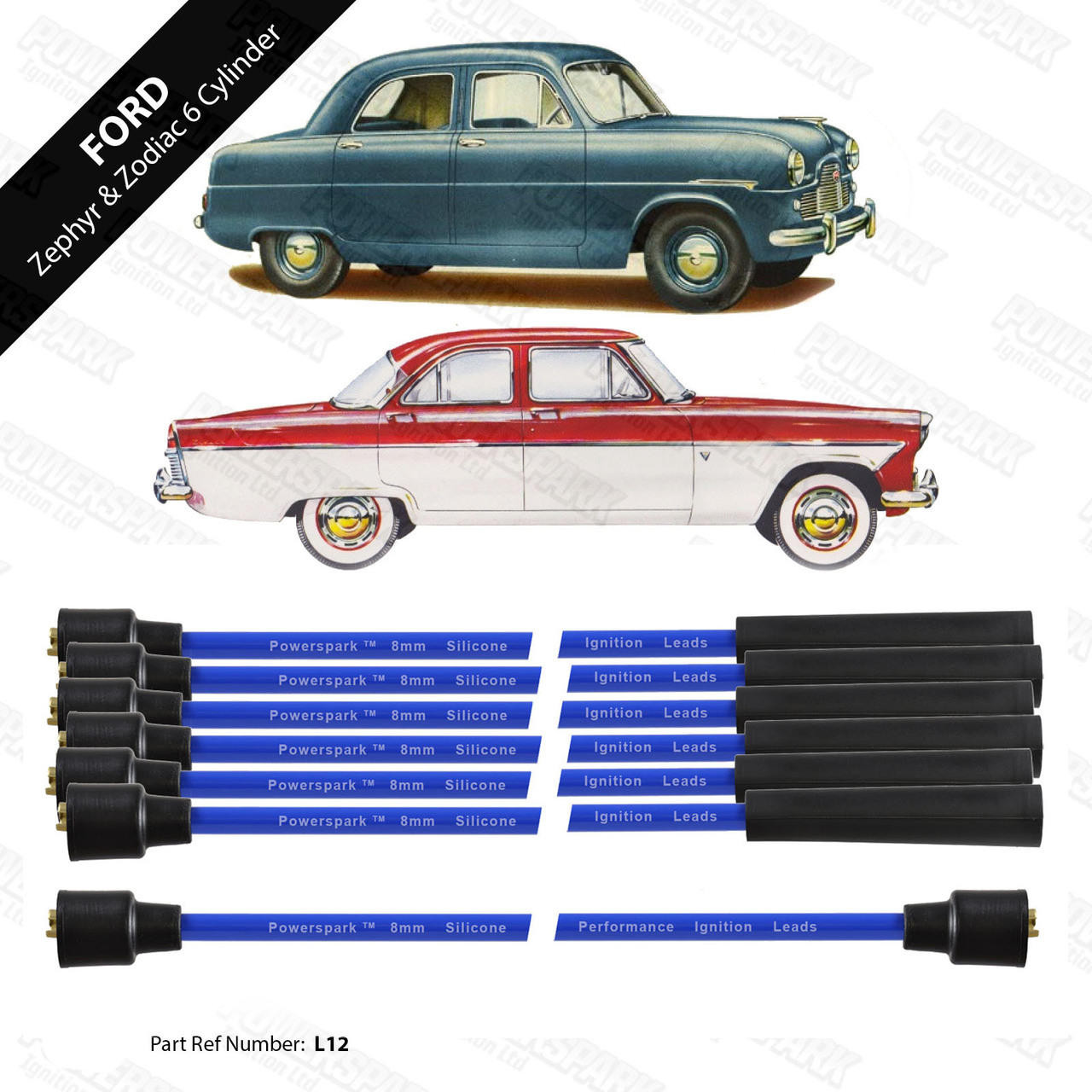 Powerspark Ford Zodiac Zephyr Mk2 and Mk3 6 Cylinder HT Leads 8mm Double Silicone