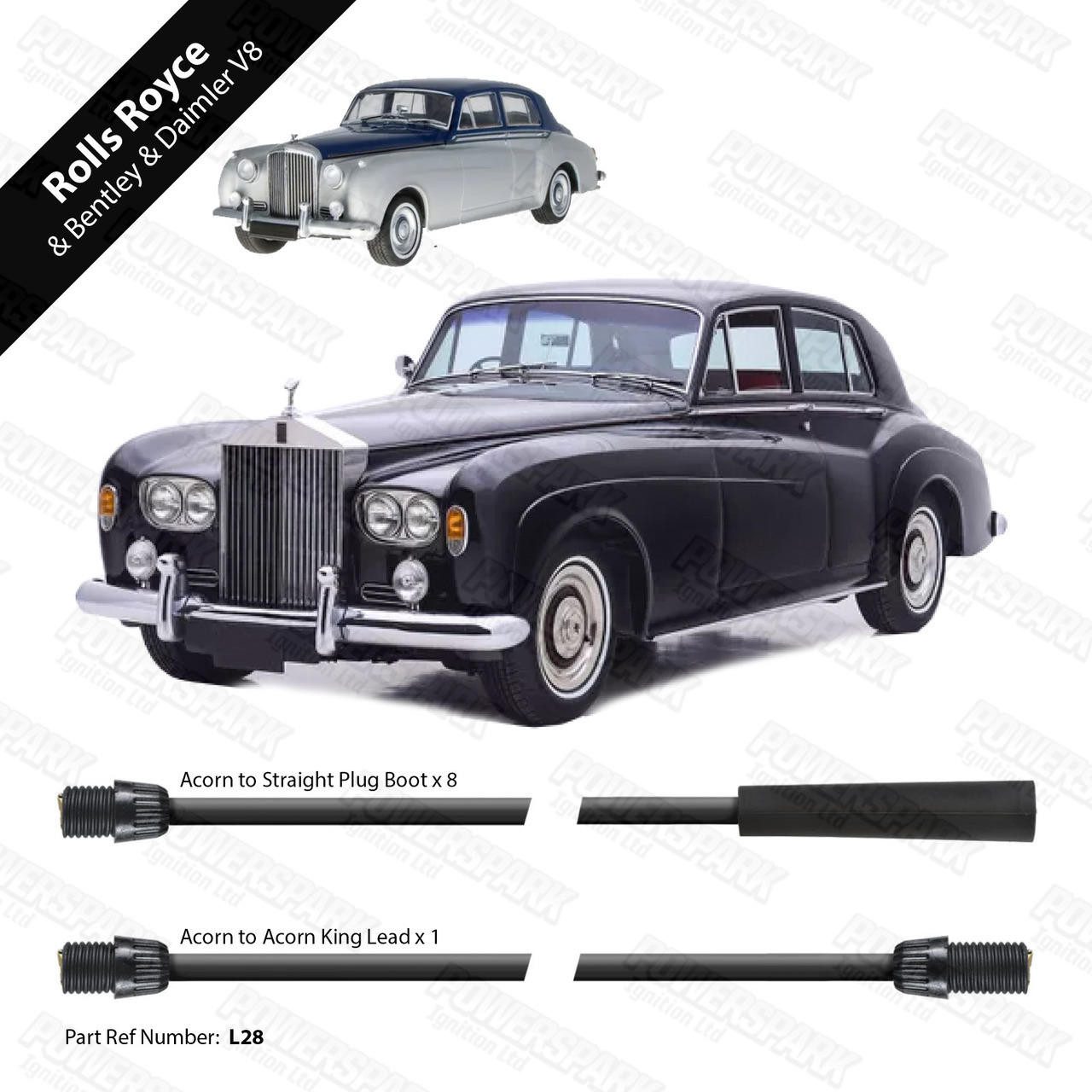Powerspark Rolls Royce Silver Shadow 1 V8 Straight Plugs HT Leads 8mm Double Silicone
