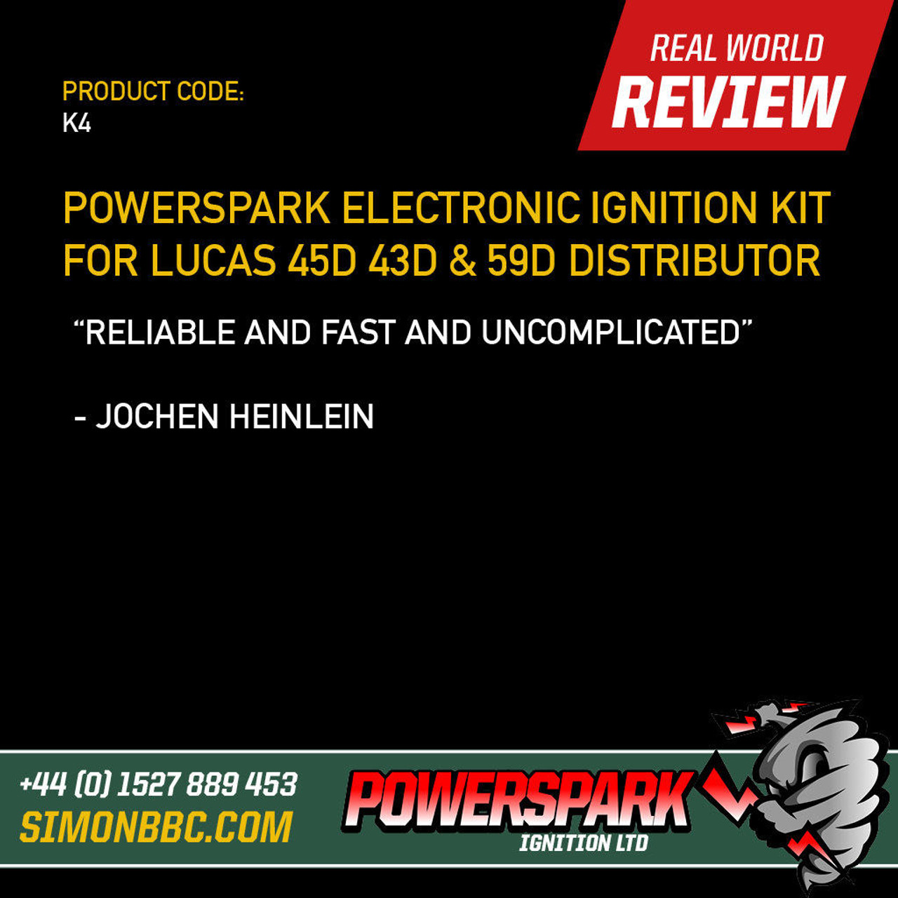 Powerspark Electronic Ignition Kit for Lucas 45D, 43D, 59D Distributor K4 and R2