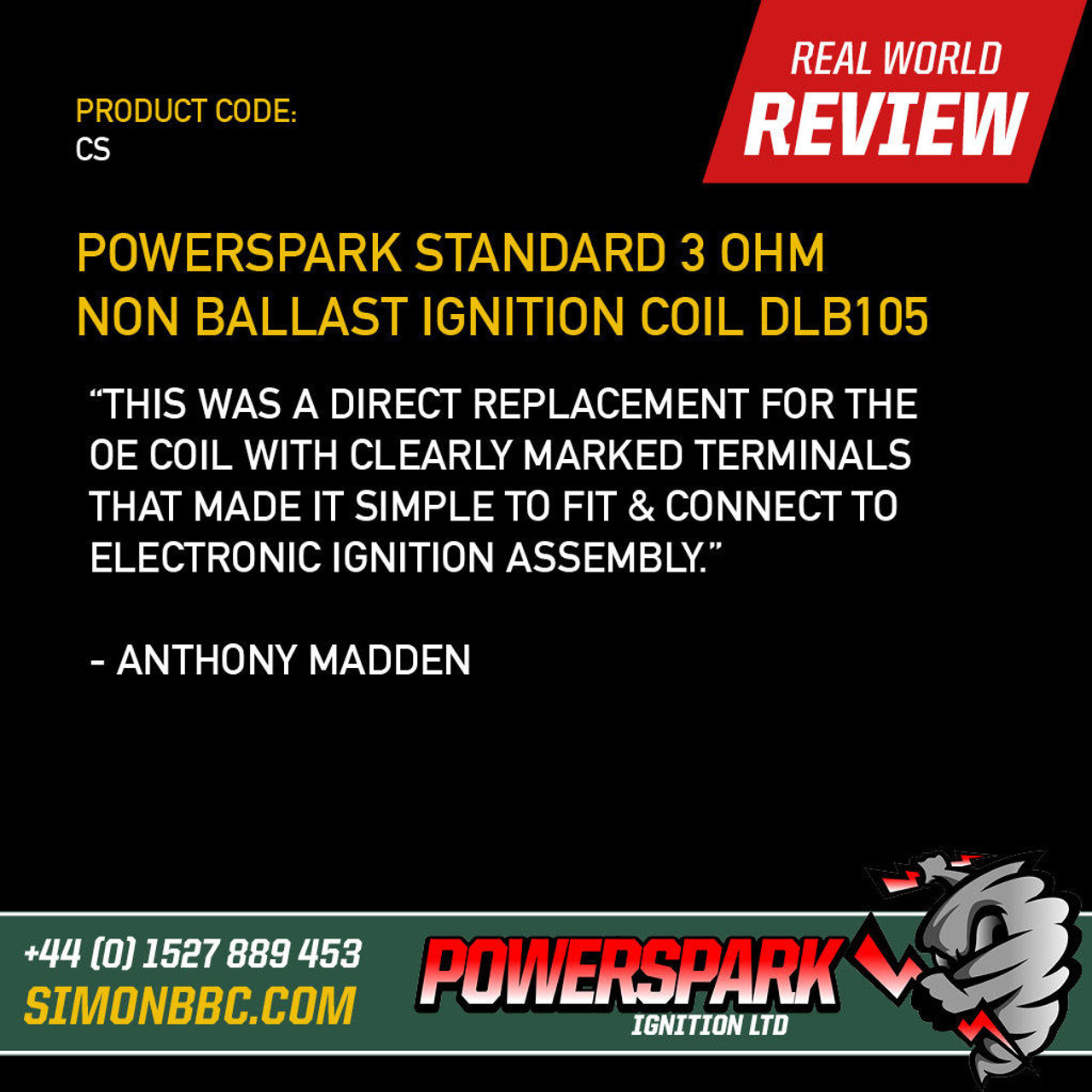 Powerspark Sports Ignition Coil 3 Ohm replaces DLB105