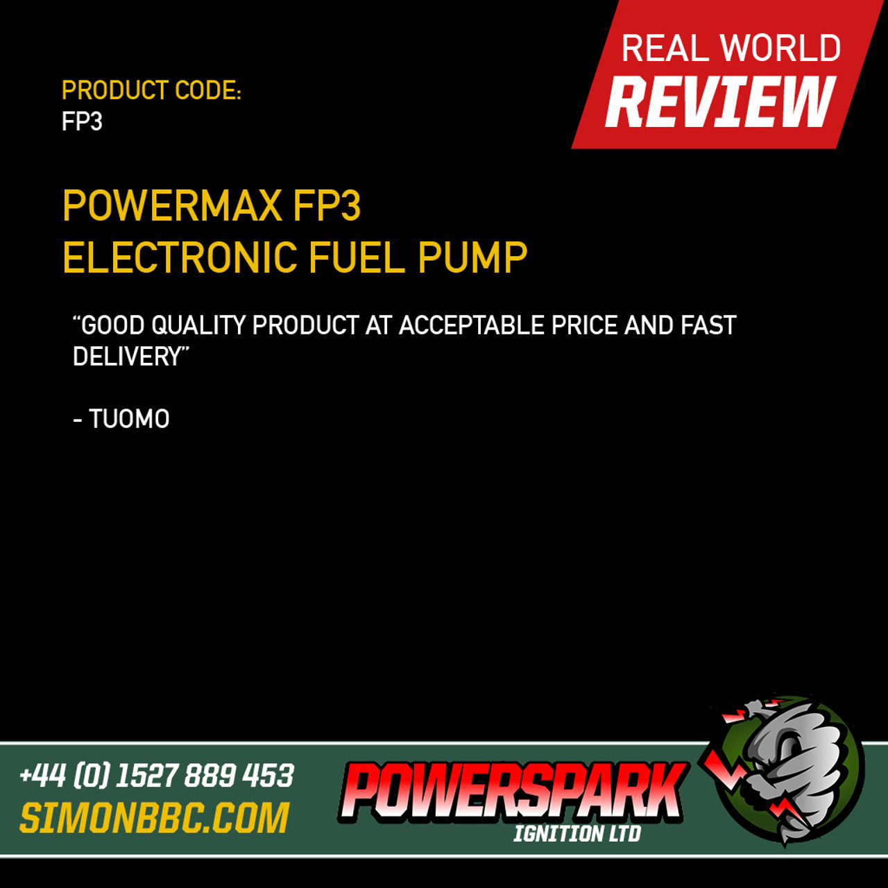 Powermax FP3 Electronic Fuel Pump replaces PRC3901 Negative Earth