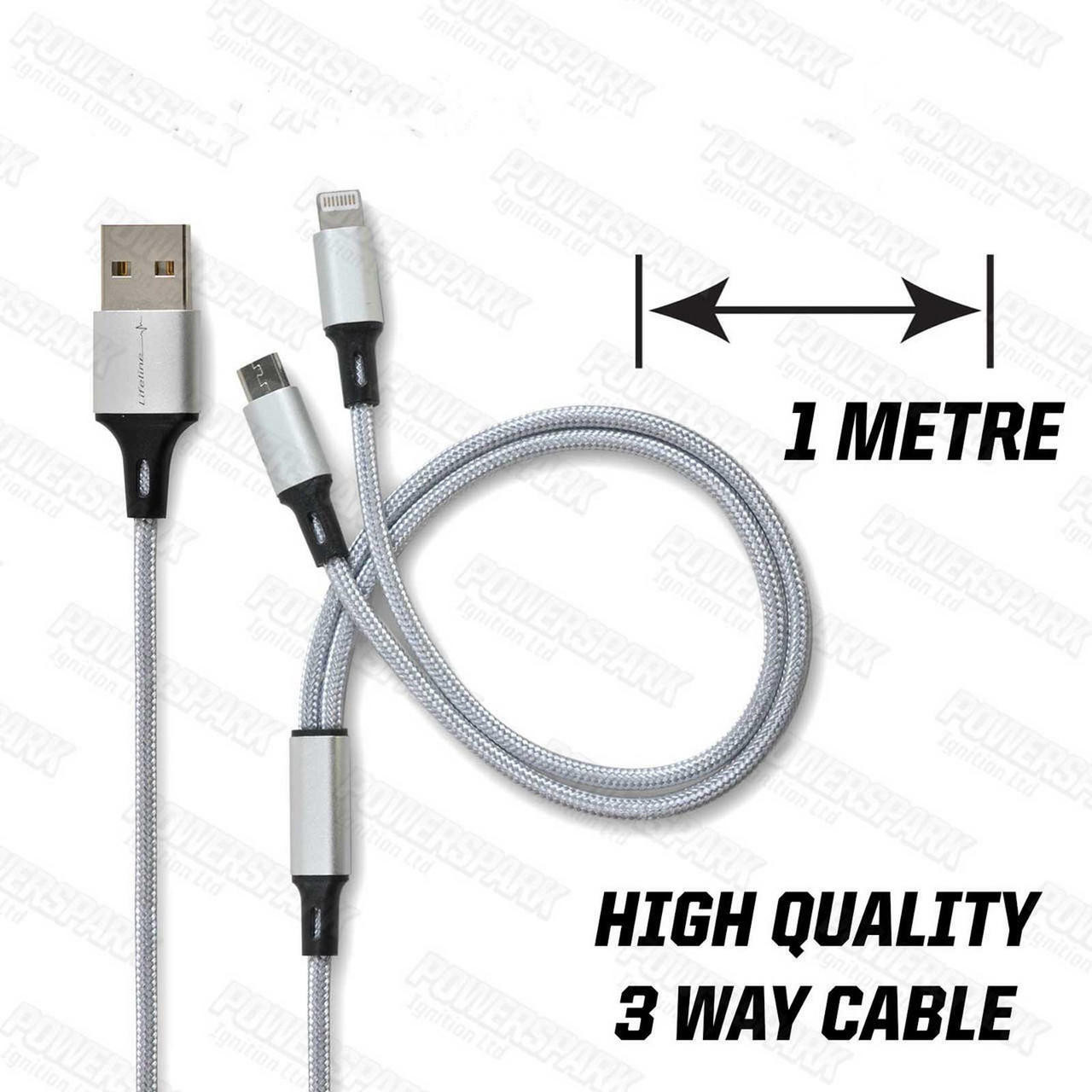 Ampstore 2 Way USB A to USB Micro B and Apple Lightning Silver Cable - 1 Metre