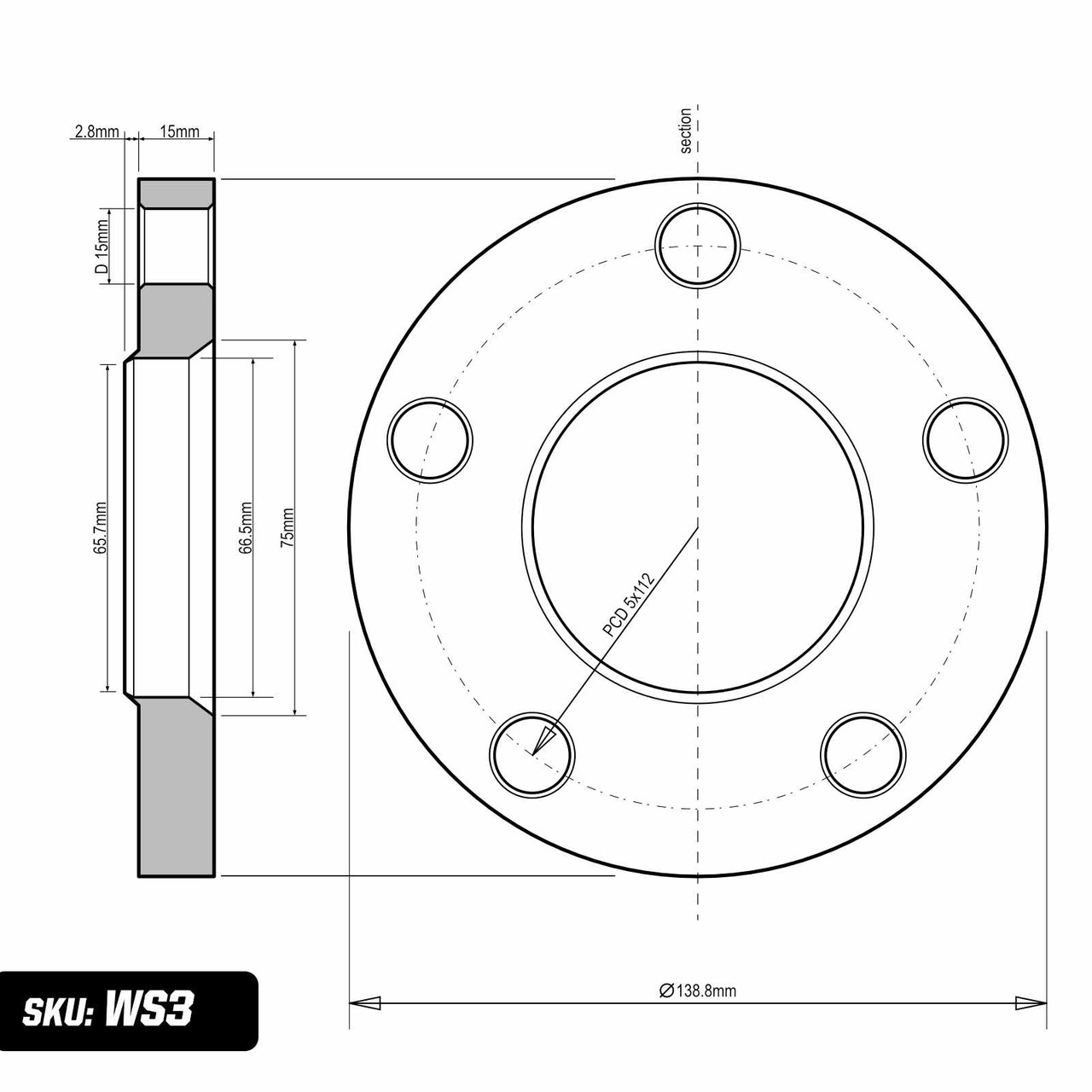 Bulldog Set of 2 Bulldog 15mm Wheel Spacers to suit Volkswagen VW T25 T2 5x112 PCD Wheels 5x112 PCD Wheels