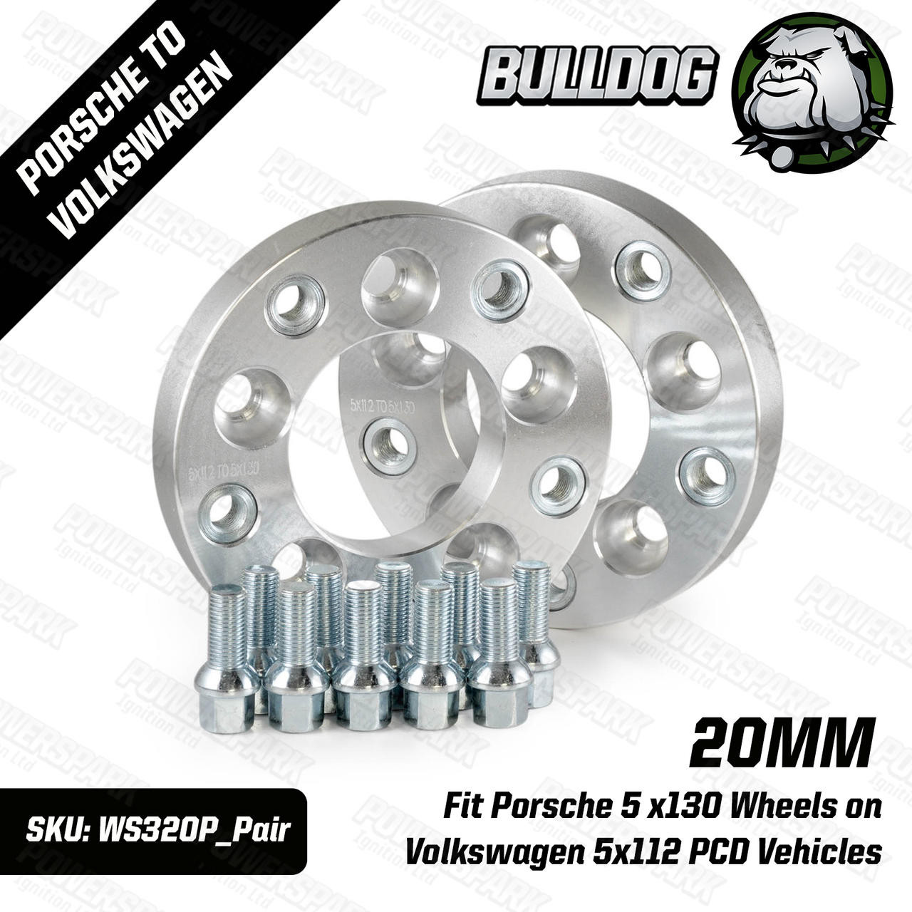 Bulldog 20mm Wheel Adapters to put Porsche 5 x130 Wheels on Volkswagen 5x112 PCD Vehicles Set of 2