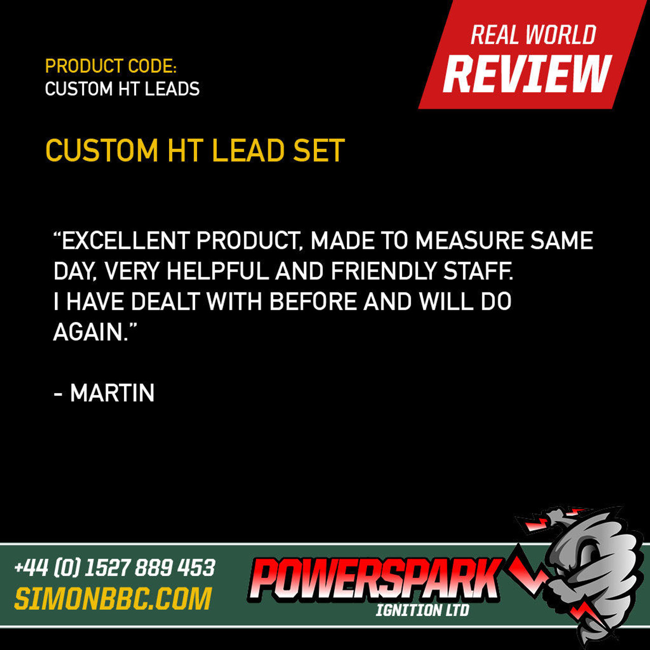 Powerspark Custom HT Lead Lead Set - 7mm Black with Acorn Terminals