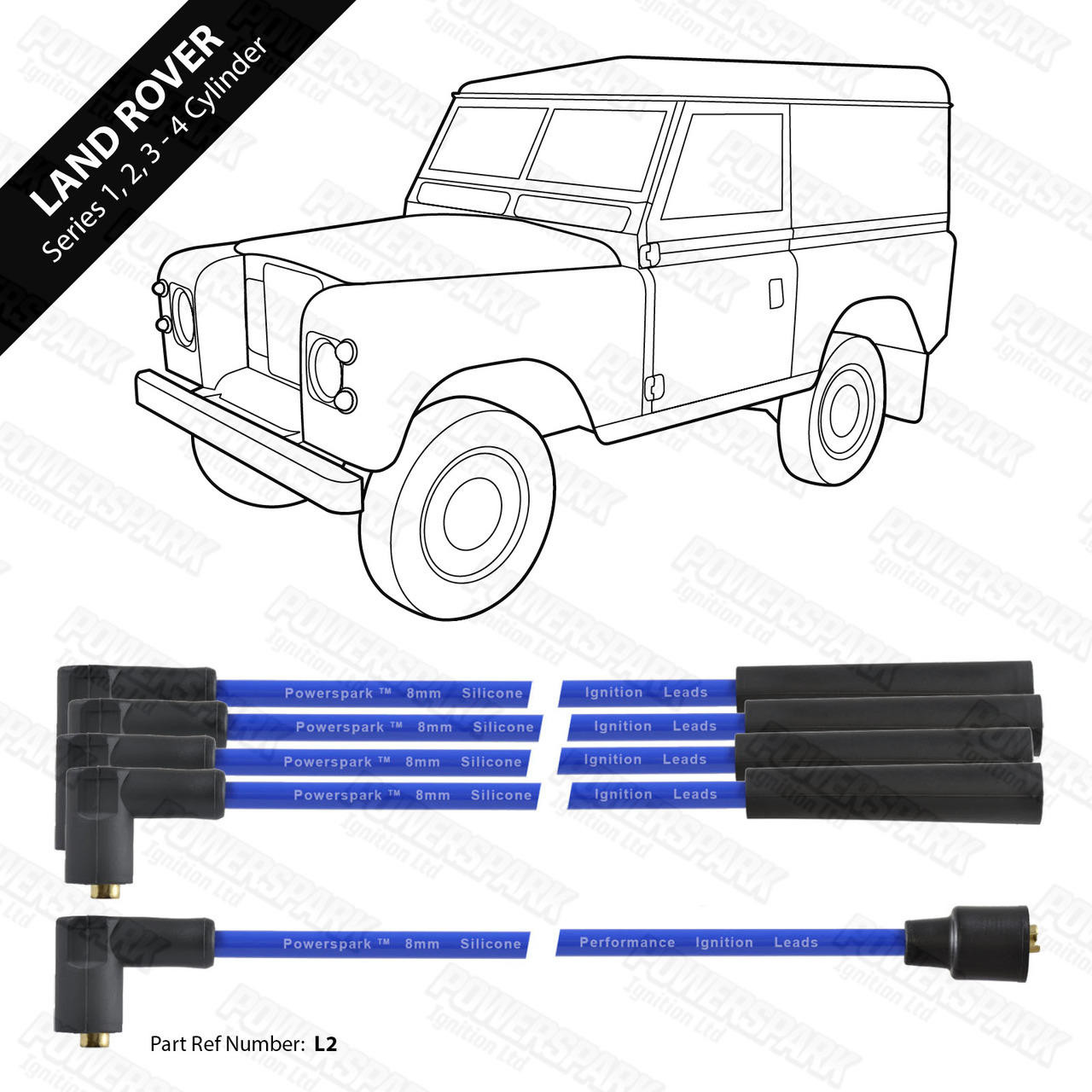 Powerspark Land Rover Series 4 Cylinder Engines HT Leads 8mm Double Silicone Blue