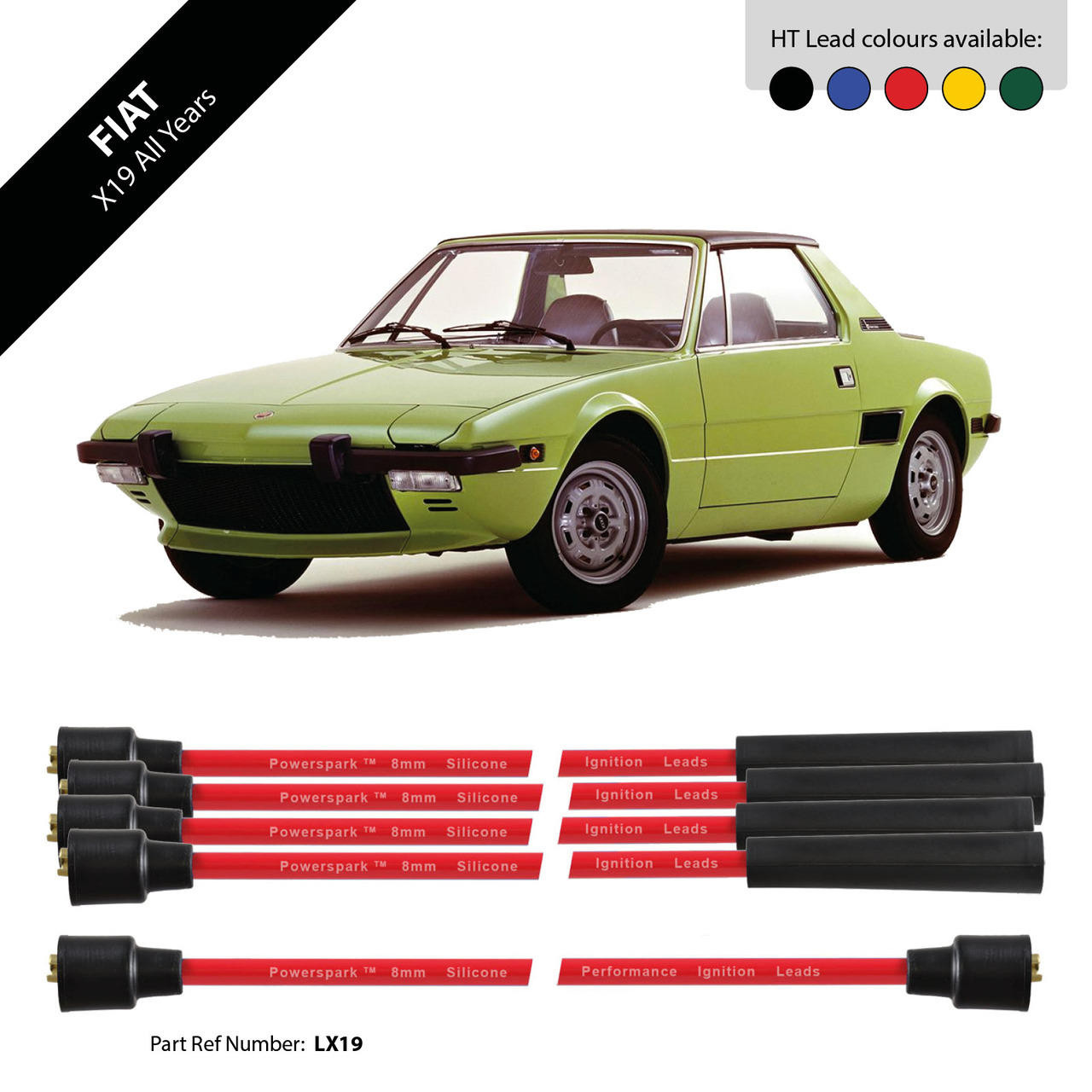 Powerspark Fiat X-19 HT Leads 8mm Double Silicone