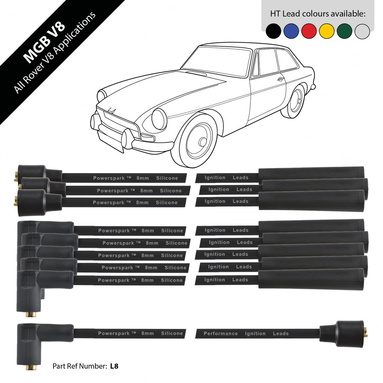 Powerspark MGB V8 HT Leads 8mm Double Silicone