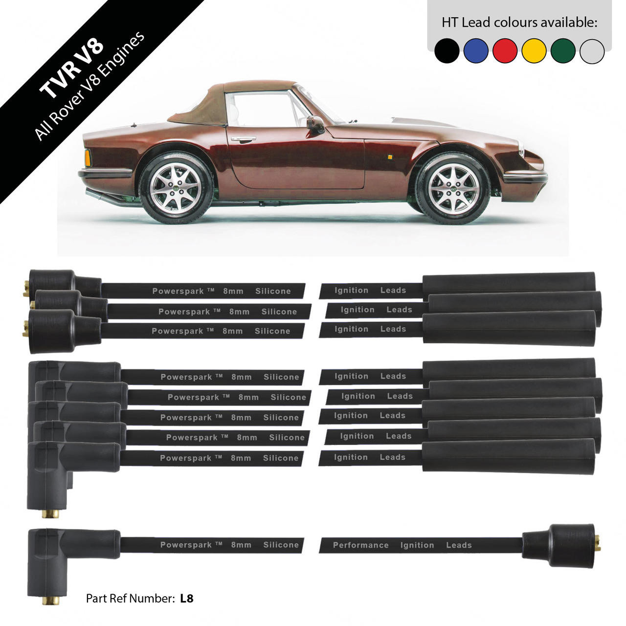 Powerspark TVR V8 HT Leads 8mm Double Silicone