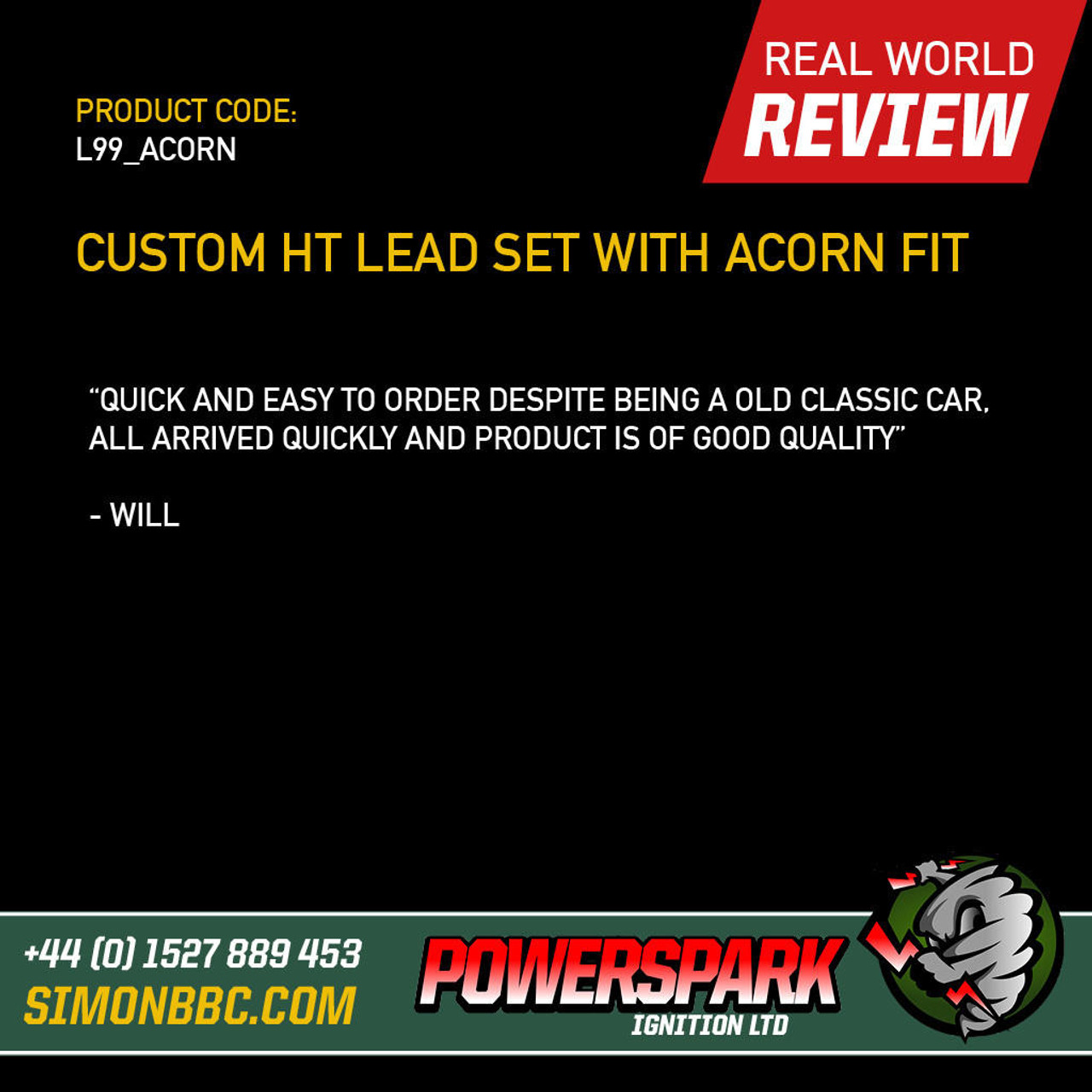 Powerspark Custom 4 cylinder HT Lead Lead Set - 8mm with Push on terminals