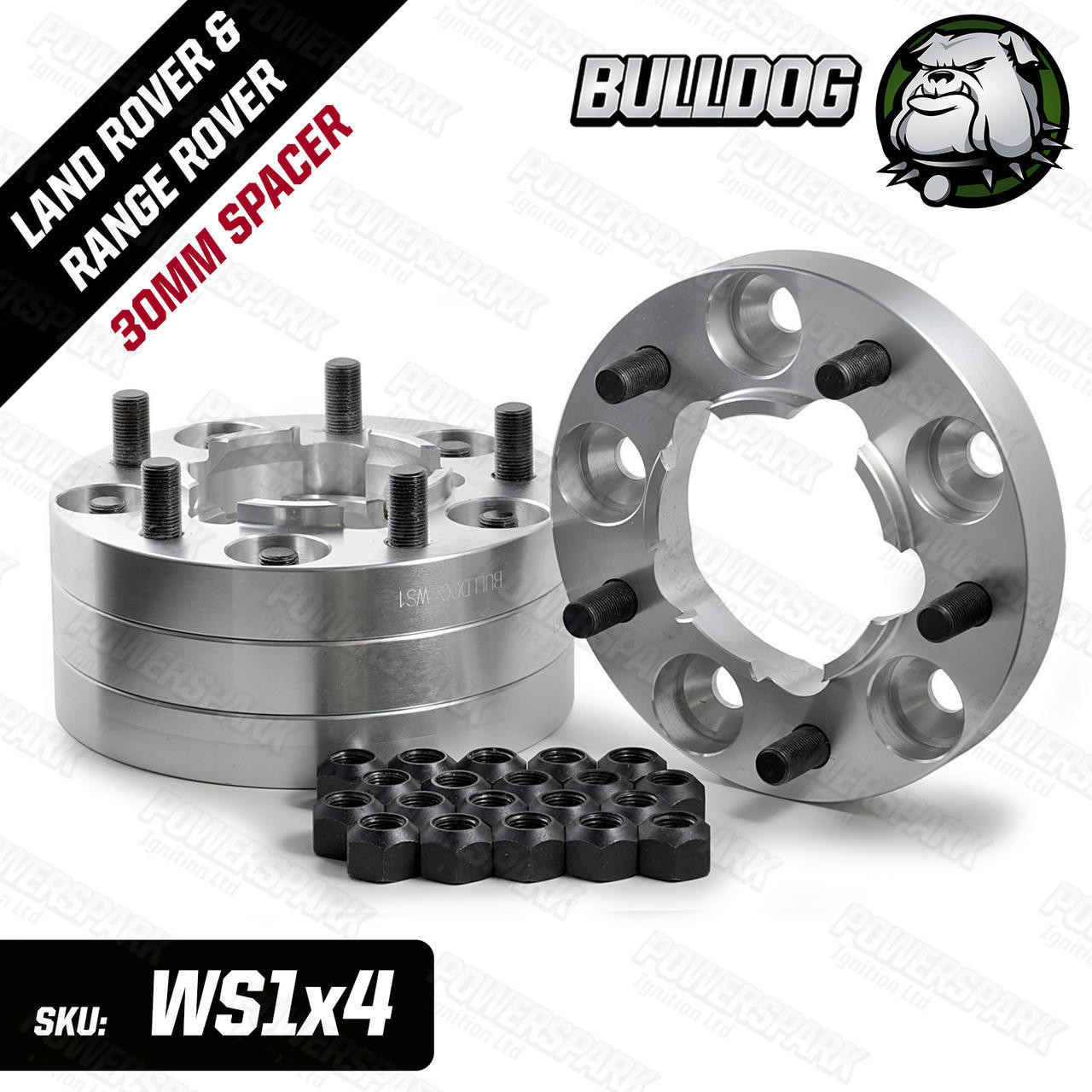 Bulldog Set of 4 Bulldog 30mm Wheel Spacers To Fit Land Rover Defender MK1, Discovery 1 & Range Rover Classic with Set of 5 Locking Wheel Nuts in Black