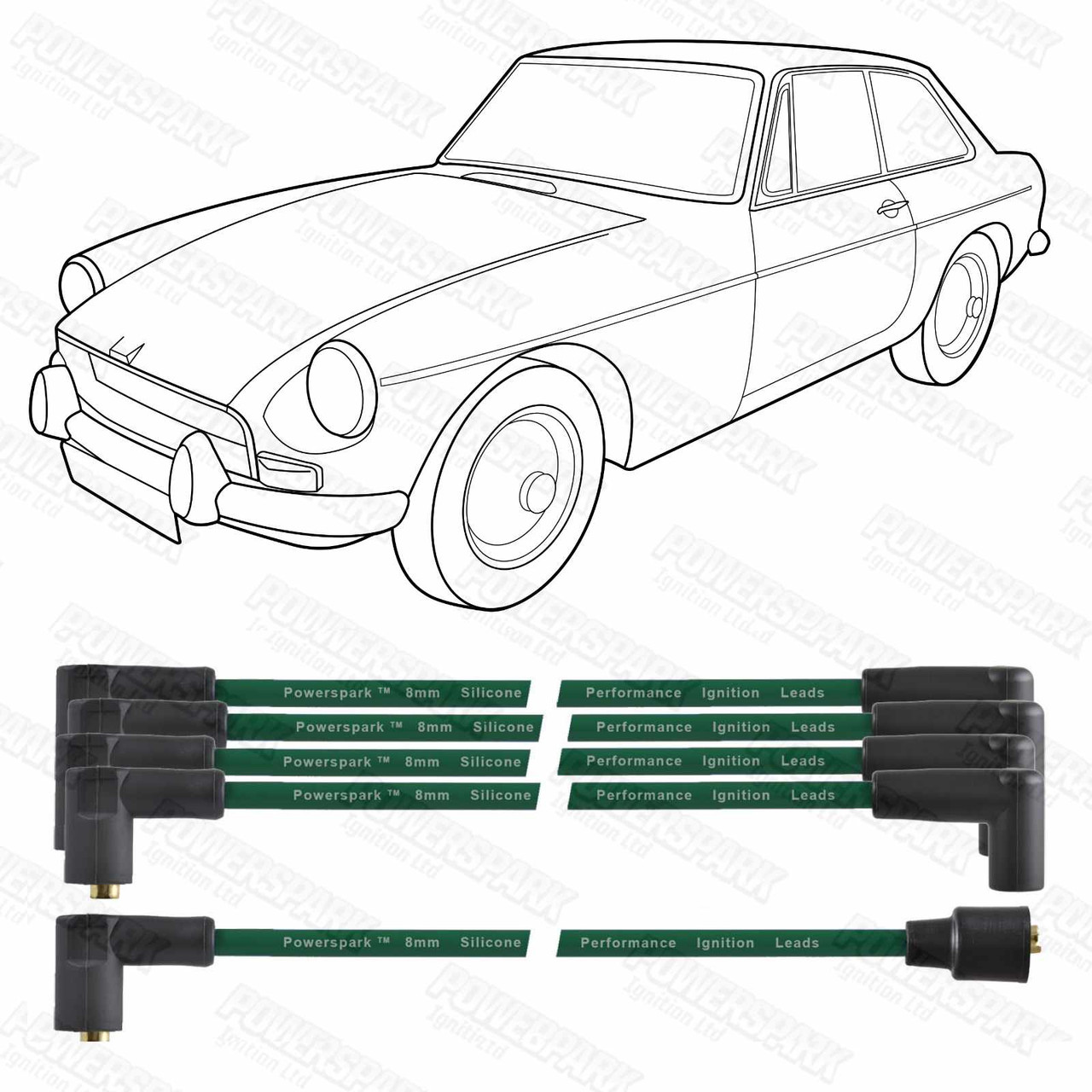 Powerspark MG MGB 1800 4 Cylinder HT Leads 8mm Green