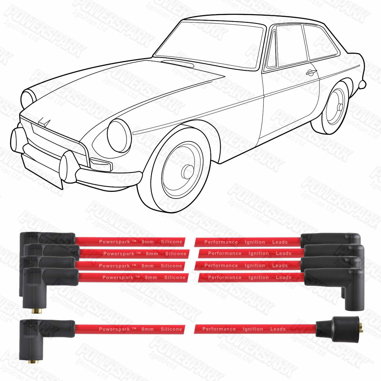 Powerspark MG MGB 1800 4 Cylinder HT Leads 8mm Red