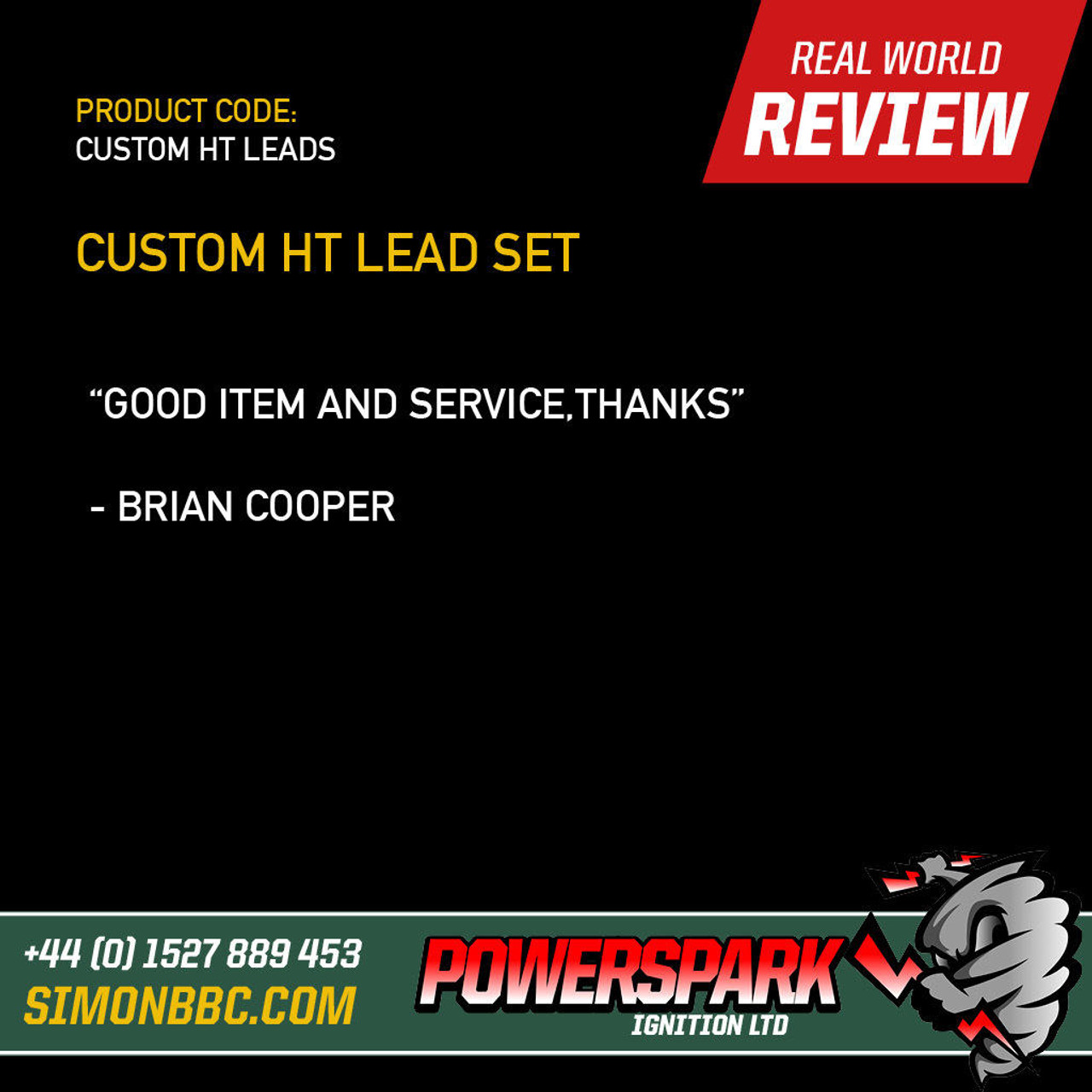 Powerspark Custom HT Lead Lead Set - 7mm Black with Acorn Terminals