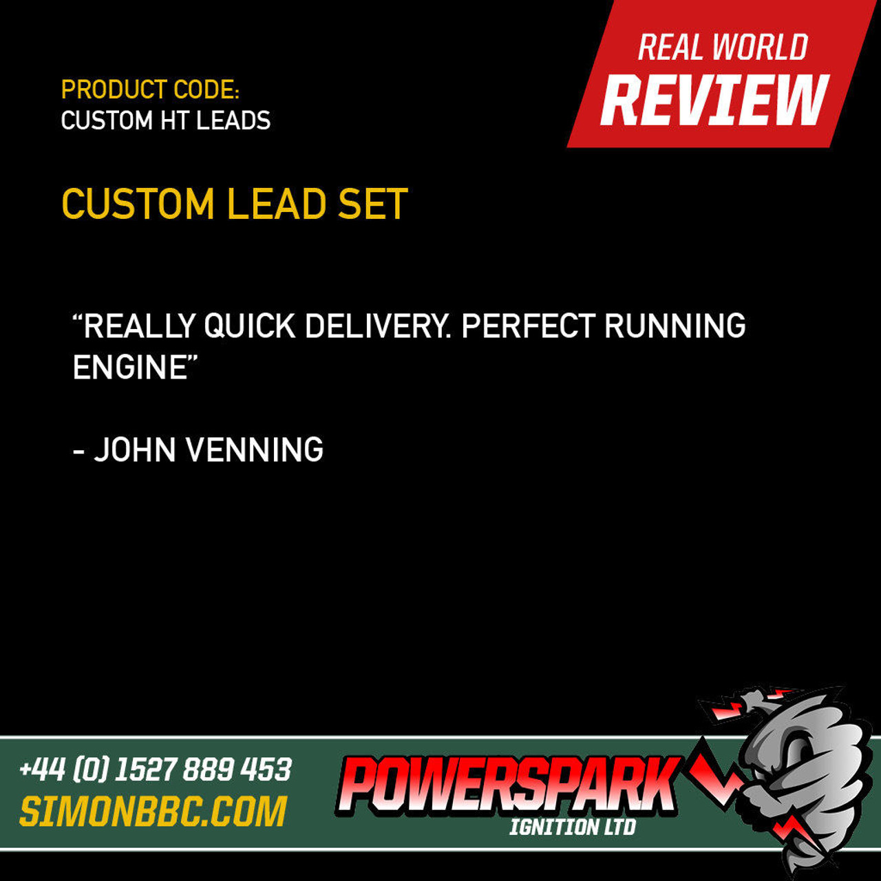 Powerspark Custom HT Lead Lead Set - 7mm Black with Acorn Terminals