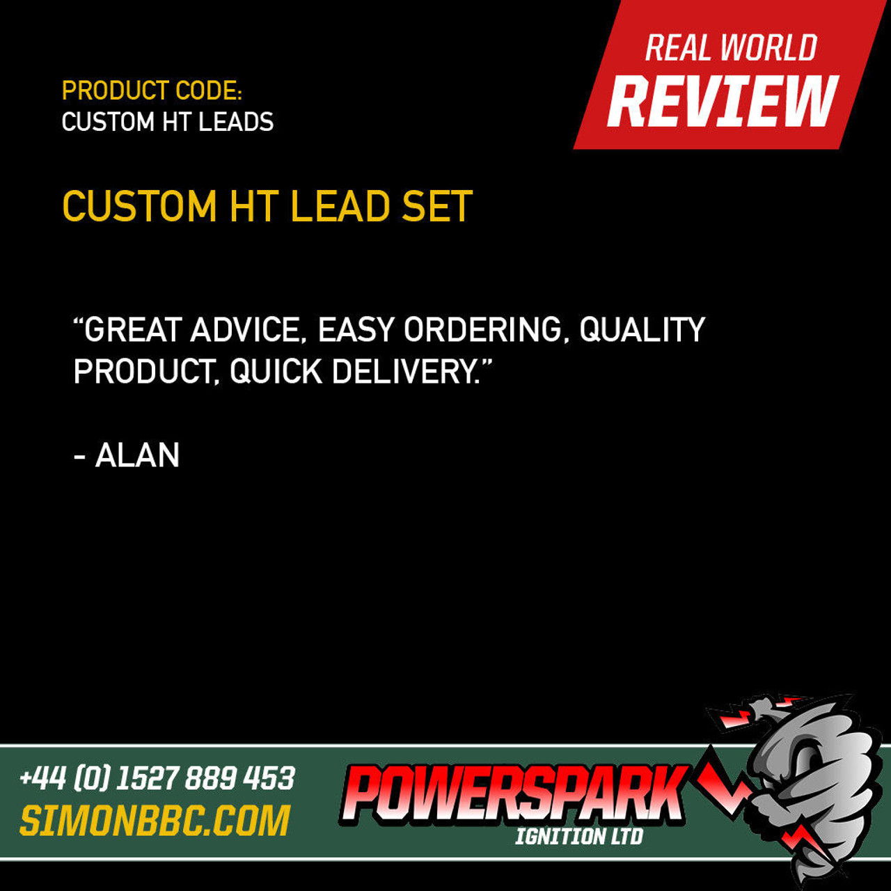 Powerspark Custom HT Lead Lead Set - 7mm Black with Acorn Terminals