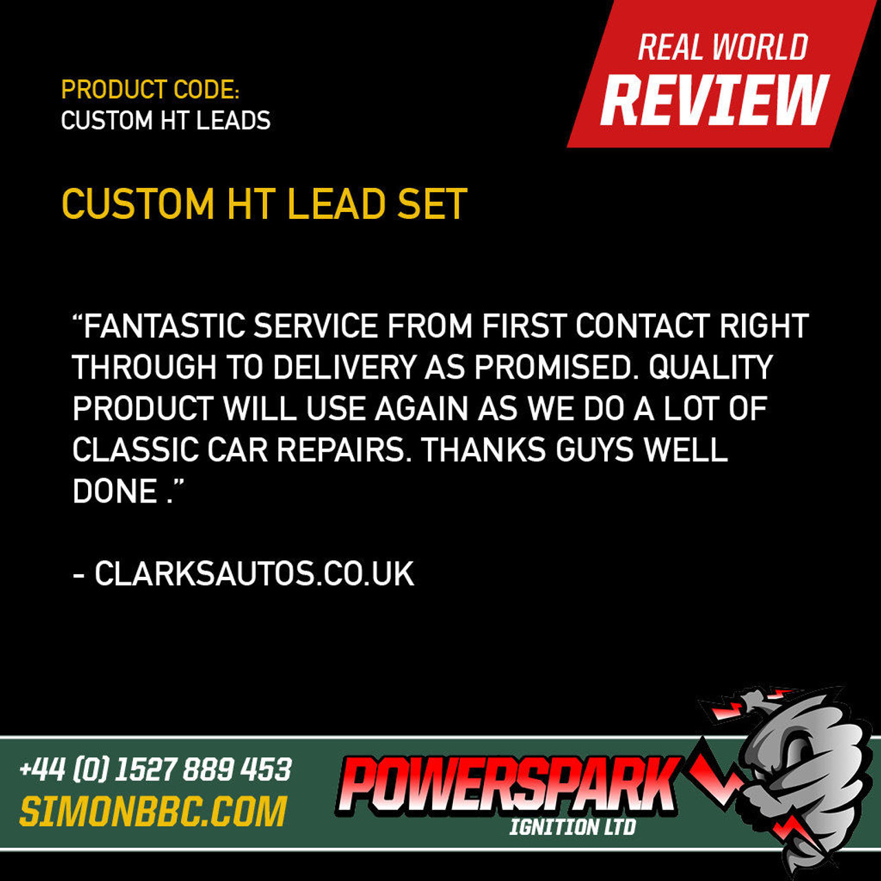 Powerspark Custom HT Lead Lead Set - 7mm Black with Acorn Terminals