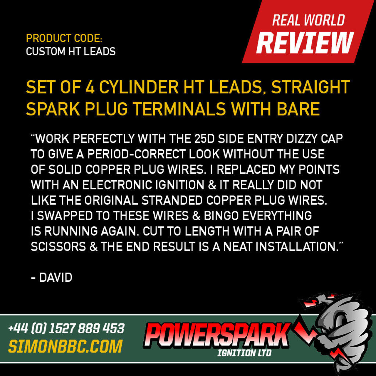 Powerspark Custom HT Lead Lead Set - 7mm Black with Acorn Terminals
