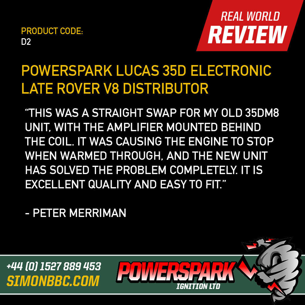 Lucas 35D V8 Rover V8 Type Electronic Distributor from Powerspark D2 or D29