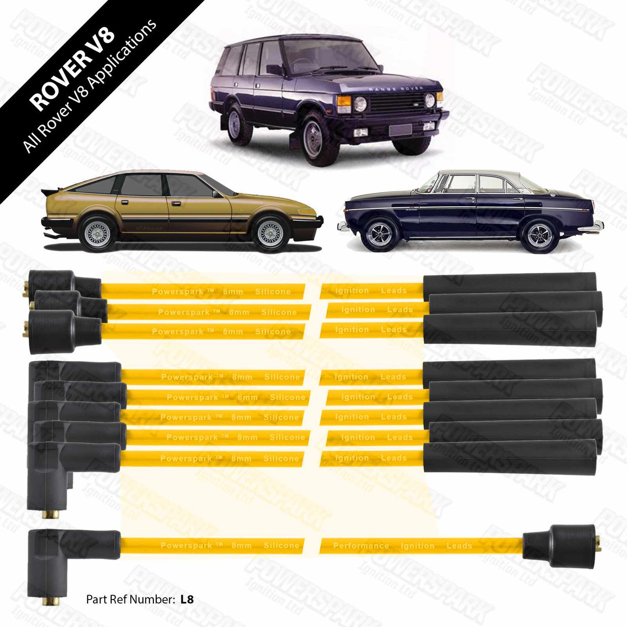 Yellow Powerspark Performance Rover V8 HT Leads 8mm Double Silicone