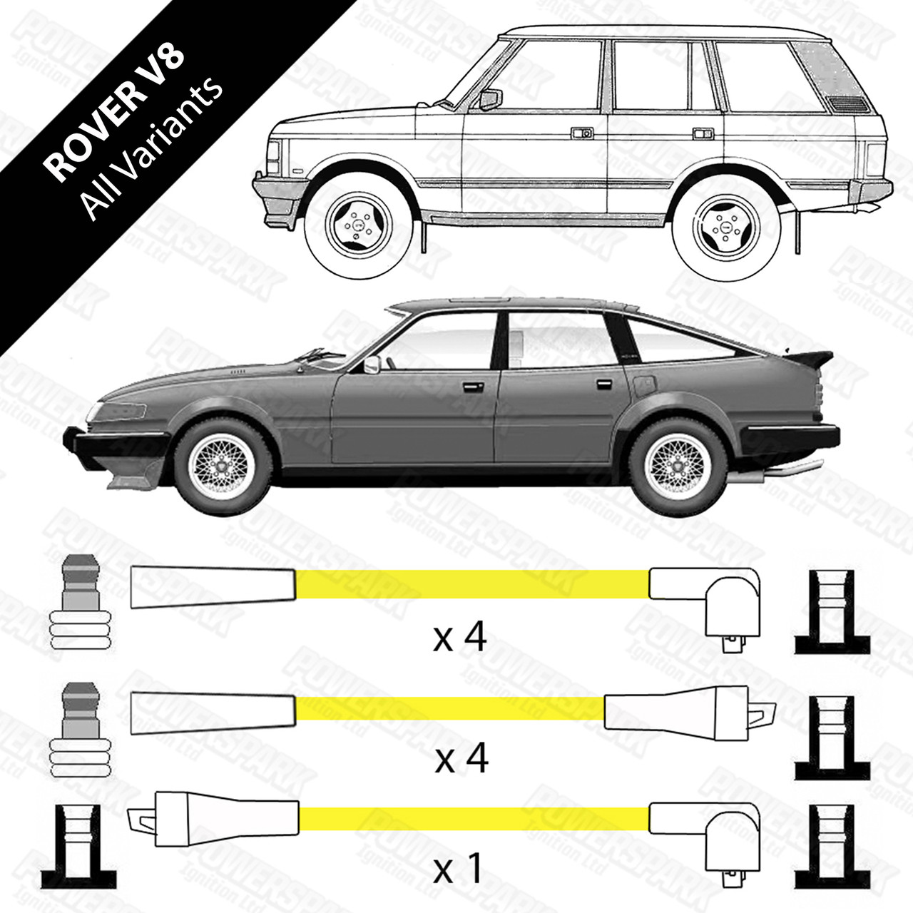 Powerspark Performance Rover V8 Yellow HT Leads 8mm Double Silicone