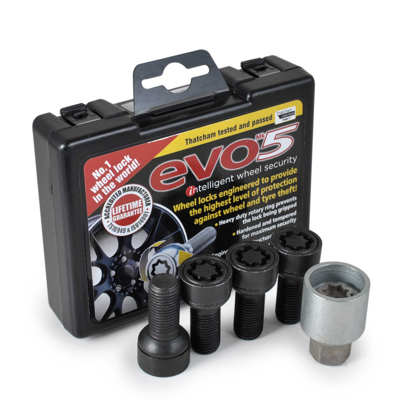 Evo MK5 Unique Black Locking Alloy Wheel Bolts '085/5' for Bentley, Audi, SEAT, Skoda & VW