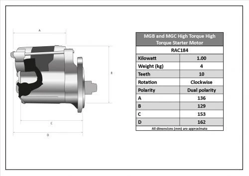 Powerlite High Torque Starter Motor MGB MGC RAC184