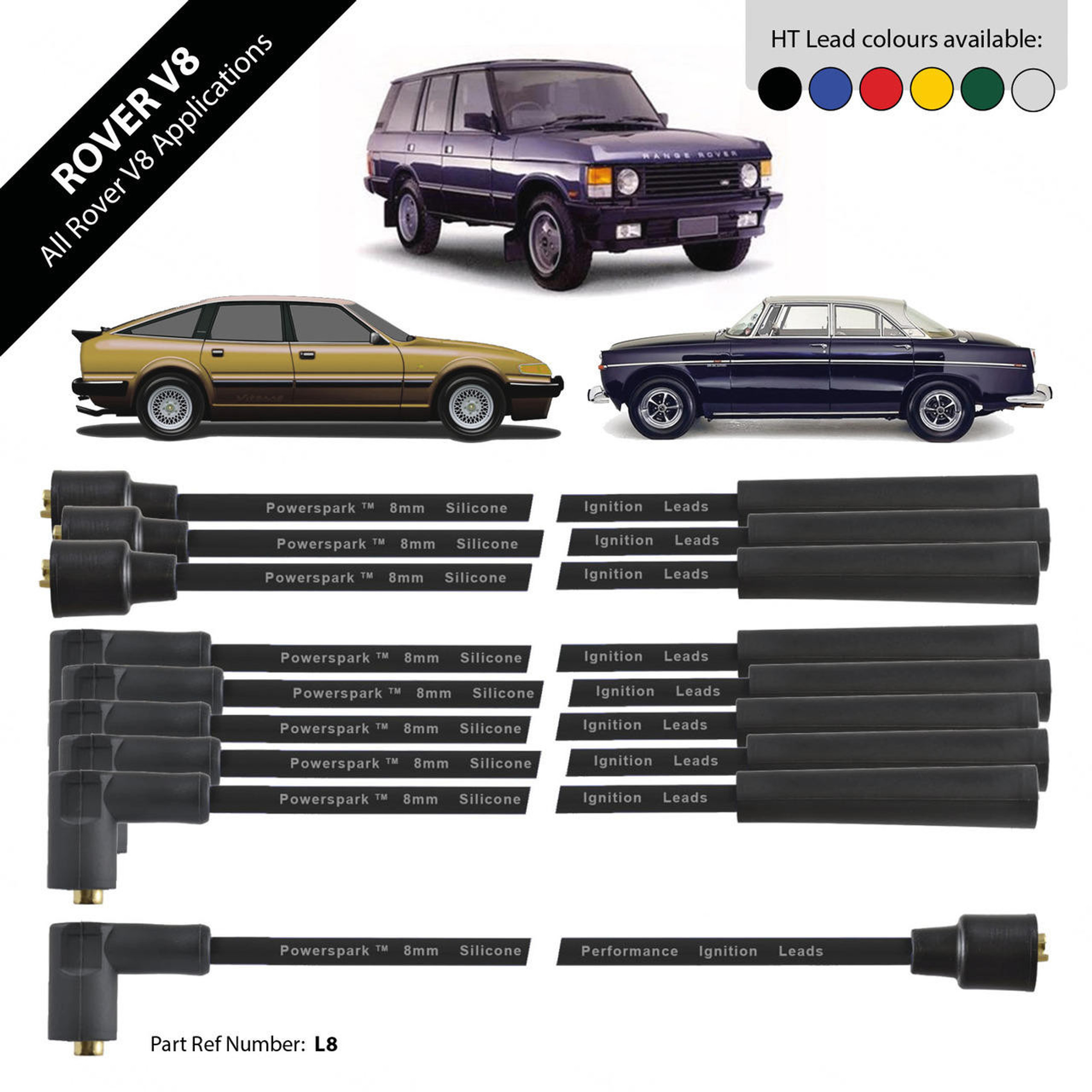 Rover V8 Black HT Leads 8mm Double Silicone by Powerspark Ignition