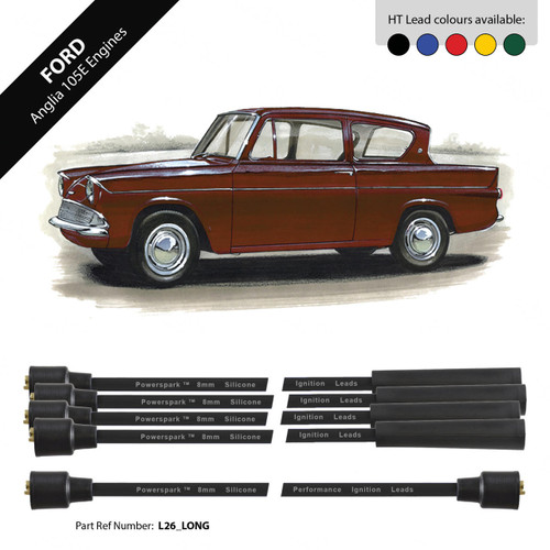 Powerspark Ford Anglia 105e HT Leads 8mm Double Silicone