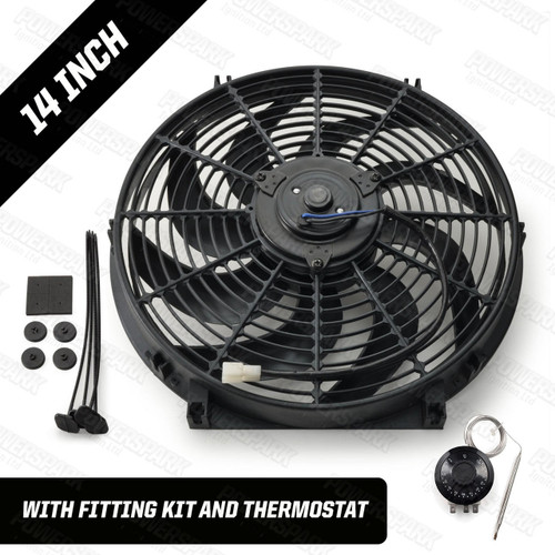 Powermax 14" Powermax Electric Radiator Cooling Fan with Thermostat 220W 12 Volt