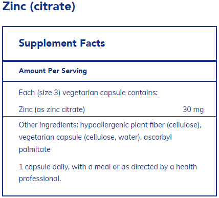 Zinc Citrate 30 mg, 60 Capsules