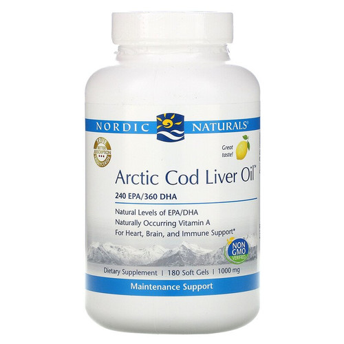 Nordic Naturals Artic Cod Liver Oil, 1000 mg, 180 Soft Gels, bottle