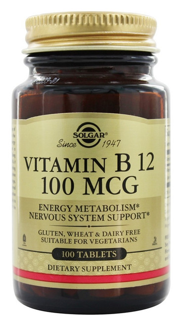 Solgar Vitamin B12 100 mcg, 100 Tablets, bottle